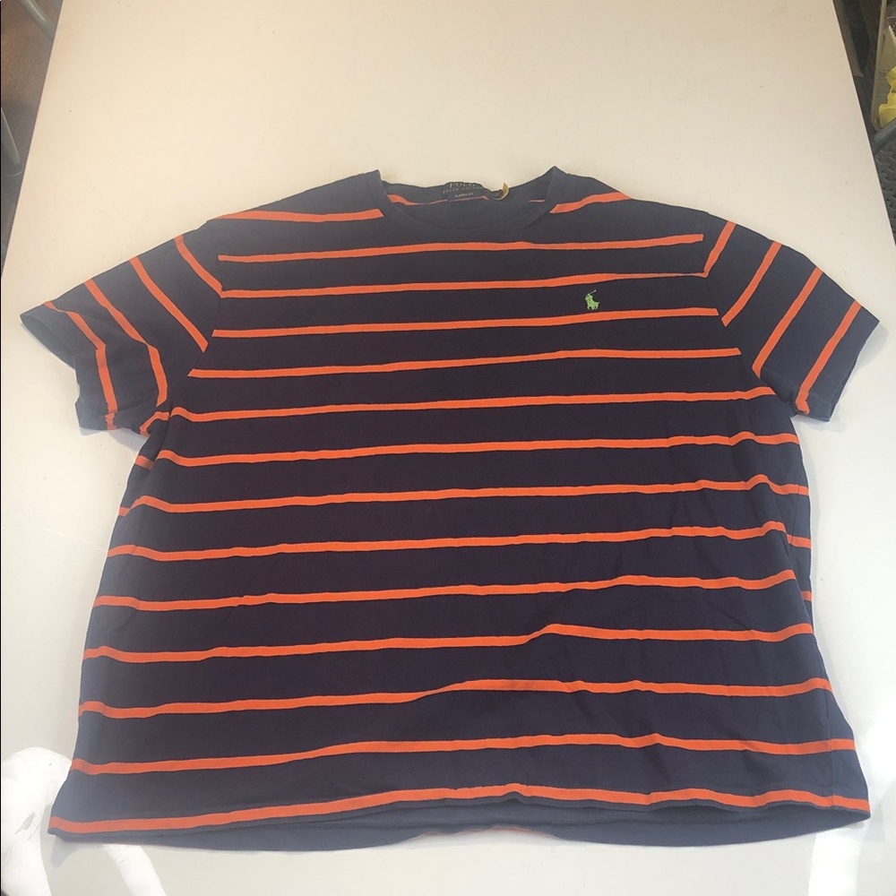 Polo by Ralph Lauren Tee Men's Size XXL Cotton Navy/Orange Striped Classic Fit